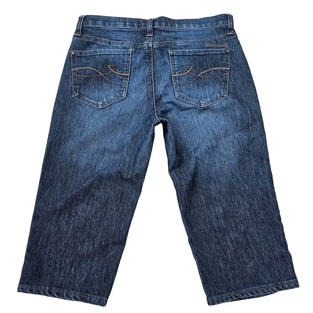 Denim Shorts DKNY Size 6 Dark Wash Stretch Bermuda Short Donna Karan New York - Picture 7 of 7